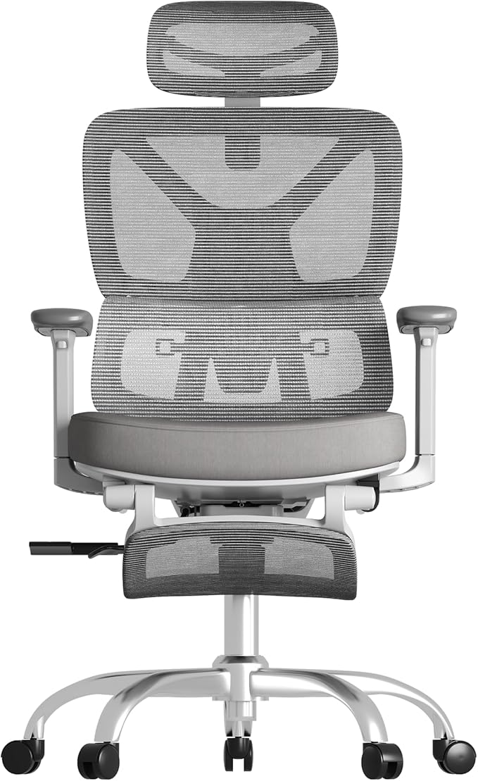 FLEXISPOT ErgoX Premium Ergonomic Office Chair with Footrest- Adjustable 3D Armrests, Dynamic Lumbar Support, Recline & Tilt Function, Mesh Seat, for Home & Office Use,Grey Foam