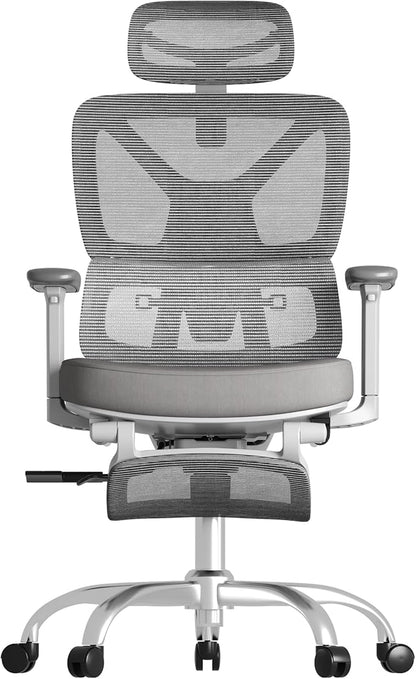FLEXISPOT ErgoX Premium Ergonomic Office Chair with Footrest- Adjustable 3D Armrests, Dynamic Lumbar Support, Recline & Tilt Function, Mesh Seat, for Home & Office Use,Grey Foam