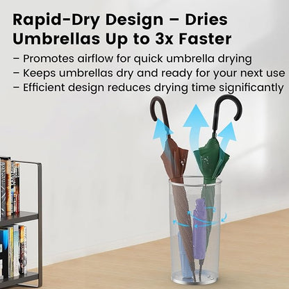 19.5" H Mesh Umbrella Stand - Ventilated Mesh Umbrella Holder for Entryway - Extra Capacity Storage for Umbrellas Canes & More - Freestanding Indoor Organizer 10.4" L x 10.4" W x 19.5" H - 4P Silver