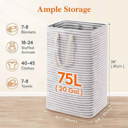 Lifewit 75L Large Collapsible Laundry Hamper, Tall Foldable Dirty Clothes Baskets Waterproof, Freestanding Design with Easy Carry Handles in Dorm Bedroom Bathroom College, Grey
