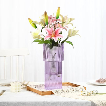 Purple Glass Vase, 12 Inches Tall Vase for Flowers, Large Flower Vases for Bouquet, Modern Purple Glass Vases for Living Room, Dining Table, Office, Entryway, Mantle, Shelf, Wedding Gifts