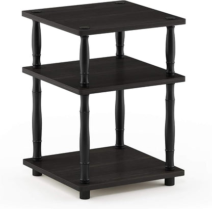 Furinno Turn-N-Tube Night Stand, 3-Tier Square Nightstand, Open Shelf Side Table, End Table with Classic Tube, for Living Room, Bedroom, Espresso