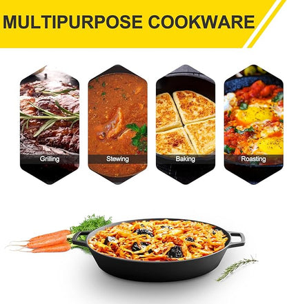 Pre-Seasoned Large Cast Iron Skillet 17 Inch, Dual Handle Outdoor Camping Frying Pan, Pizza Pan, Use for Grill, Stovetop, Induction, Oven Safe Cookware