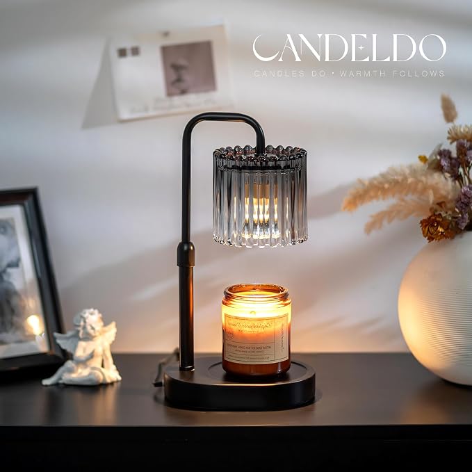Candeldo Candle Warmer Lamp with Timer: Black Candle Warming Lamp Height Adjustable Wax Melt Warmer Dimmable Modern Farmhouse New Home Bedroom Decor Mothers Day Housewarming Gift for Women