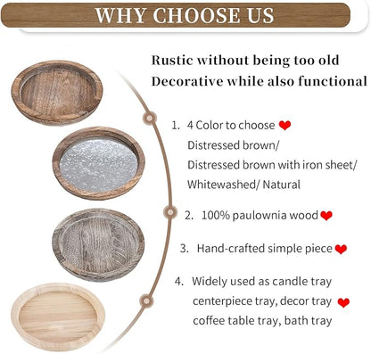 Hanobe Wooden Tray for Coffee Table: Candle Holder Plate Round Decorative Serving Tray - Vintage Table Centerpiece Rustic Farmhouse Home Decor