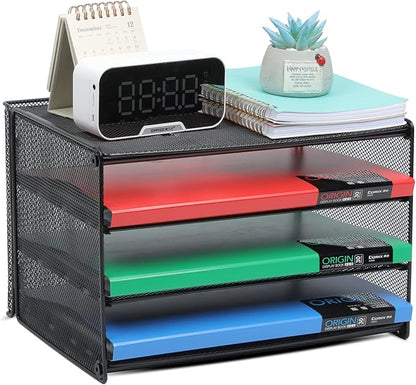 Samstar 2 Pack Paper Letter Tray, 3-Tier Desk File Organizer Paper Sorter Letter Shelf Rack, Mesh Made,Black