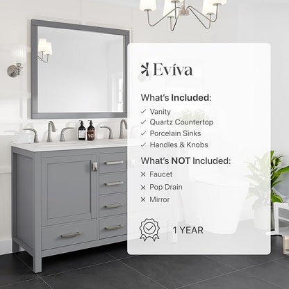 Eviva Aberdeen 48 Inch Bath Vanity with Sink- Gray Bathroom Vanity with Carrara Quartz Top