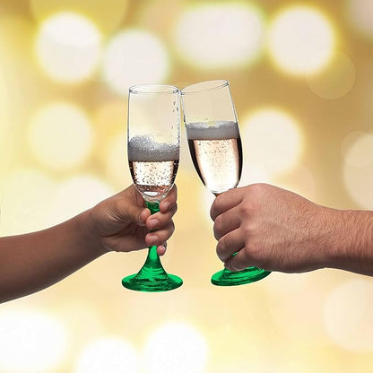 DISCOUNT PROMOS Premiere Champagne Flutes 6.25 oz. Set of 10, Bulk Pack - Elegant Drinkware for Weddings, Events, & Promotional Gifts - Green