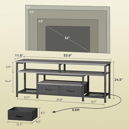 Huuger TV Stand for 55 60 Inch TV, Entertainment Center with Power Outlets and LED Lights, 54 Inch TV Console for Living Room, Media Console with Drawers and Shelves, Grey, 8778HC