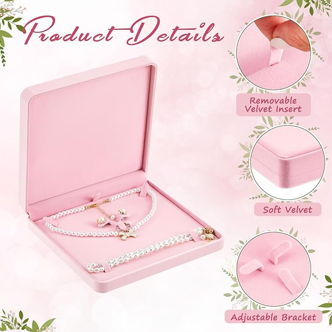 Yinkin 6 Pcs Velvet Jewelry Set Box Jewelry Display Case Earring Ring Bracelet Necklace Gift Box Pearl Necklace Storage Case for Mother's Day Wedding Travel Anniversary(Pink)