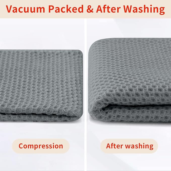 Homaxy 100% Cotton Waffle Weave Kitchen Dish Cloths, Ultra Soft Absorbent Quick Drying Dish Towels, 12 x 12 Inches, 24-Pack, Grey