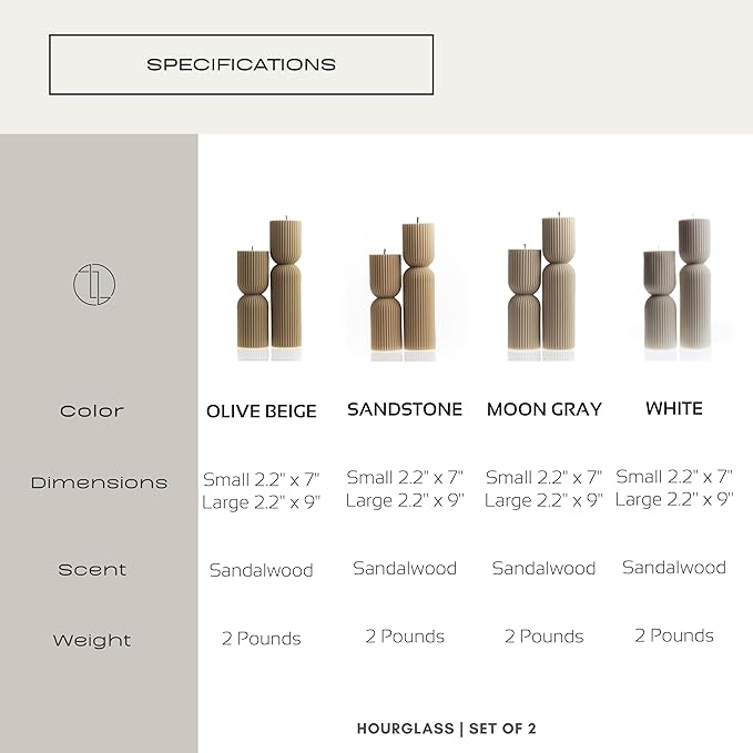 LAWA Hourglass Pillar Candle - Large Beautiful Handmade Pillar Scented Soy Wax Candle Elegant Bubble Aesthetic Candle Housewarming Gift Home Room Shelf Decor Idea Olive Beige (Set of 2)