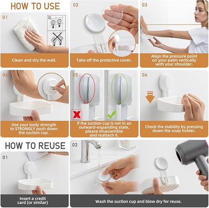 LEVERLOC Soap Holder Suction Cup for Shower, 2 Pack Bar Soap Dish Holder for Shower Wall Mounted NO-Drilling, Plastic Self Draining Removable Vacuum Suction for Bathroom Bathtub Sink