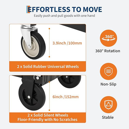 GarveeTech 2 in 1 Convertible Hand Truck Dolly, 660 LBS Load Capacity Folding Cart with Wheels, Elastic Straps, Carbon Steel Collapsible Dolly Cart for Home, Warehouse, Supermarket, Office
