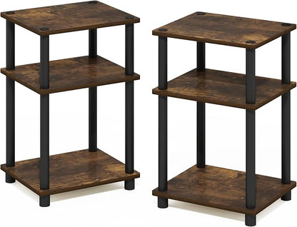 Furinno JUST Side Table Set of 2, 3-Tier Modern End Tables, Open Shelves Night Stand, Nightstand Set, Toolless Assembly, for Living Room, Bedroom, Amber Pine