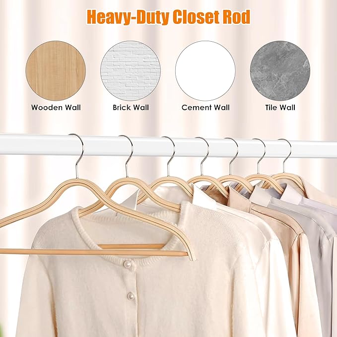 Oval Closet Rod for Hanging Clothes, Adjustable Heavy Duty Closet Rods with End Supports, 18 to 39 Inch White Clothing Pole for Wardrobes, Laundry, RV