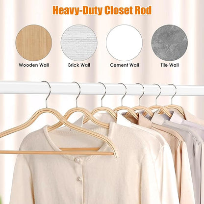 Oval Closet Rod for Hanging Clothes, Adjustable Heavy Duty Closet Rods with End Supports, 18 to 39 Inch White Clothing Pole for Wardrobes, Laundry, RV
