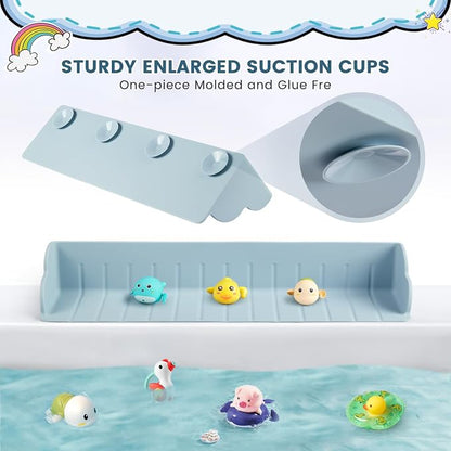2Pack Bathtub Splash Guard for Tub, Silicone Bathtub Caddy Tray with Play Shelf, Kids Bath Tub Shelf and Organizer for Baby Bath Toys, Bath Toy Holder, Toddler Bathtub Accessories(Classic Blue)