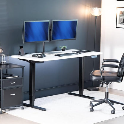 VIVO Electric 55 x 28 in Dual Motor Sit Stand Desk, Memory Height Adjustment, 2B Series, White Top Black Frame, DESK-KIT-2B55W