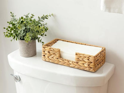 StorageWorks Water Hyacinth Napkin Holder for Bathroom, Wicker Napkin Baskets for Bathroom, Guest Towel Holder, 9 ¾"L x 5"W x 2 ¾"H, 2 Pack