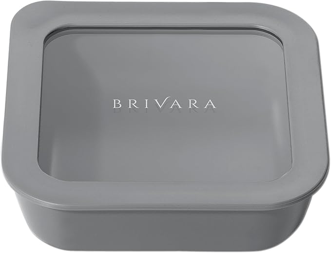 BRIVARA HOME Ceramic Coated Glass Food Storage Container | No PTFE, PFOA, PFAS, and BPA | Reusable Non Toxic Meal Prep Container with Glass Lid | Easy To Store | 2.5 Cup Square [Smoke]