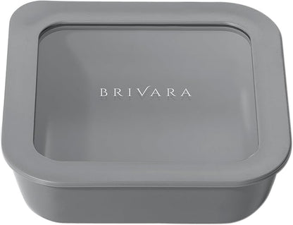 BRIVARA HOME Ceramic Coated Glass Food Storage Container | No PTFE, PFOA, PFAS, and BPA | Reusable Non Toxic Meal Prep Container with Glass Lid | Easy To Store | 2.5 Cup Square [Smoke]