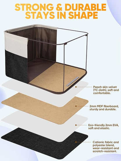 BALEINE 2 Pack Fabric Storage Bins for Shelves, Linen Storage Baskets for Organizing, Decorative Closet Bins for Clothes, Home (Black, 17''x13''x10.5'')