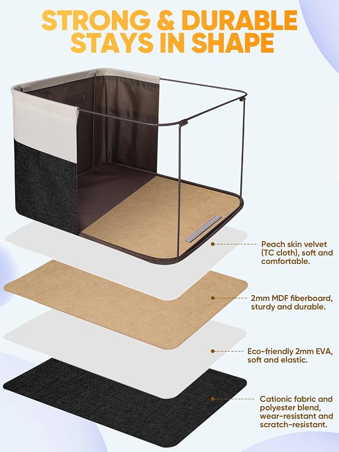 BALEINE 3 Pack Fabric Closet Storage Bins for Shelves, Linen Closet Organizers and Storage, Decorative Baskets for Organizing, Shelf, Clothes, Home, Office (Black, 15"x11"x9.5")