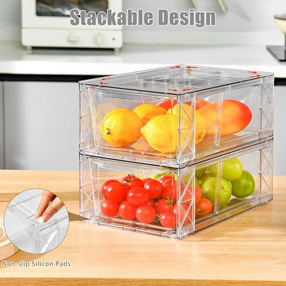 Clemate 8Pack Clear Stackable Kitchen Storage Organizer,Pantry Organizers and Storage,Foods Organizer Bins with Handles, Easily Assemble for Bathroom, Kitchen, Refrigerator, Pantry, Cabinet, Closet