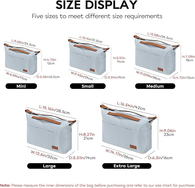 GIVLEFLY Purse Organizer Inserts with Zipper Protecting Privacy Multiple Pockets Tote Organizer Lightweight Handbag Dividers with Handle,Fit for Anjou mini and Filed Tote Small (Light Blue,Mini)