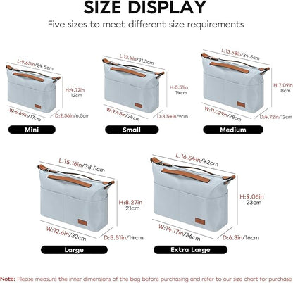 GIVLEFLY Purse Organizer Inserts with Zipper Tote Bag Organizer,Multiple Pockets Cup& Umbrella Lightweight Large Handbag Dividers with Handle,Fit for Longchamp Neverful(Light Blue,Extra Large)