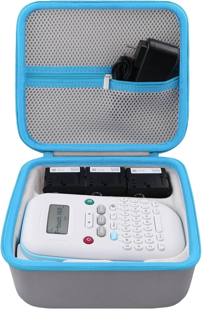 Label Printer Case Compatible with Brother P-Touch PT-N10 Personal Handheld Label Maker(Gray Case,Blue Zipper)