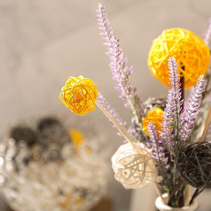 Patelai 36 Pcs Wicker Rattan Balls Decorative Balls for Vase Centerpiece Bowls Orbs Filler for Home Decor,4 Sizes(Yellow, Gray, White)