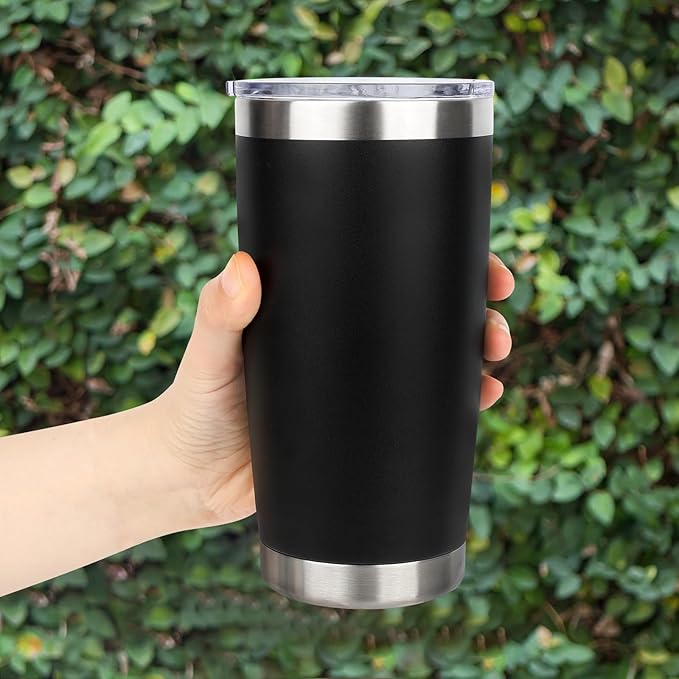 20oz Stainless Steel Tumbler with Lid, Travel Mug - Double Wall Vacuum Powder Coated Cup - Black, 1 Pack