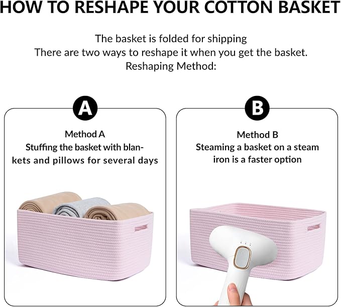 MiniArk Large Storage Baskets for Shelves, Closet Organizers Bins for Clothes Blanket Towels, Baby Nursery, Toy Baskets Box, Woven Rope Baskets, 17 x 13 x 7.5”, 3 Packs Light Pink