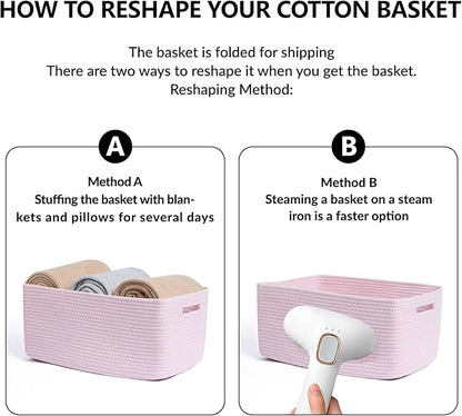 MiniArk Large Storage Baskets for Organizing, Closet Shelf Baskets for Clothes Blanket Towels, Baby Nursery, Toy Bins Box, Woven Rope Baskets, 17 x 13 x 7.5”, 4 Packs Light Pink