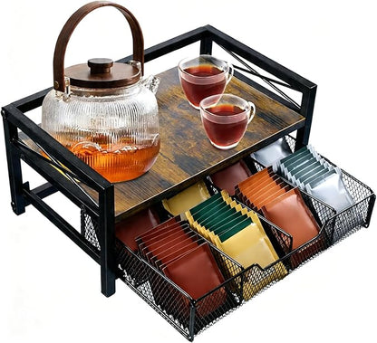 NANXITU Tea Holder Organizer,Wood Tea Box Organizer Storage Box,Tea Caddy for Tea Bags Organizer Drawer,with 8 Compartments Multi-Functional Tea Station Chest for Countertop