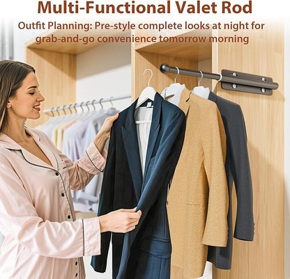 12-23 Inch Valet Rod for Closets Pull Out,Retractable Closet Valet Rod Slide Out,Heavy Duty Valet Rod for Closet Space, Laundry Room, RV, Wardrobes (Black)