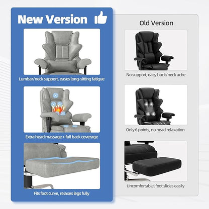 7-Point Massage Office Chair,Heated Manageral Chair,Ergonomic Executive Chair with Footrest,Adjustable Armrest，Computer Chair for Offices, Study Areas, Gaming Spaces,Gray