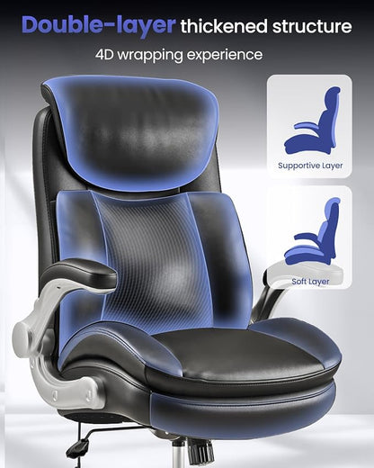 500lbs Executive Office Chair Big and Tall, Adjustable Lumbar Support for Back Pain, BIFMA-Certified Heavy Duty Office Chair Computer Desk Chair with Extra Wide Seat & Thick Armrest Pad