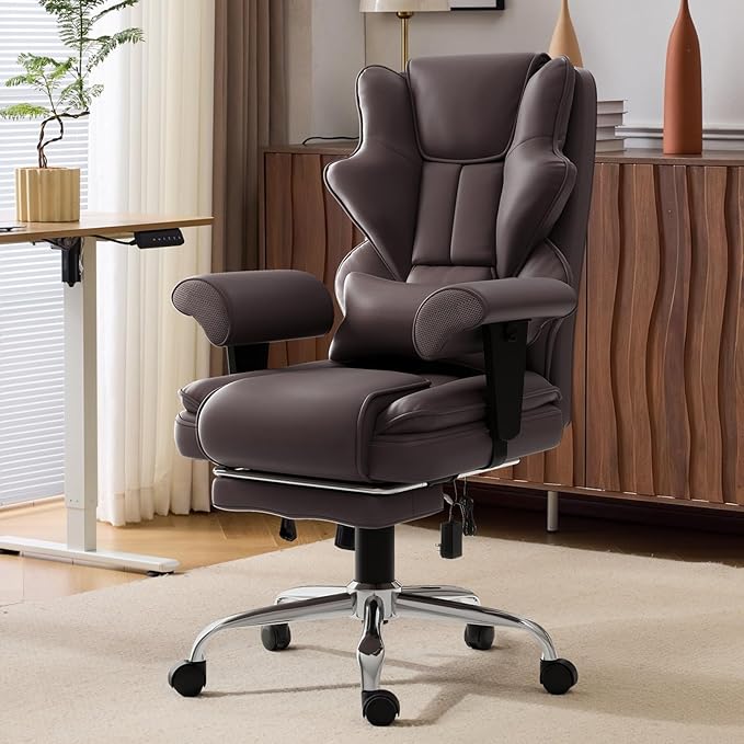 7-Point Massage Office Chair,Heated Manageral Chair,Ergonomic Executive Chair with Footrest,Adjustable Armrest，Computer Chair for Offices, Study Areas, Gaming Spaces,Brown