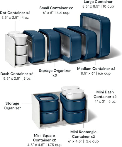 Caraway 22pc Glass Food Storage Set - Storage Containers for Food - Non-Toxic Ceramic-Coated Glass - Air Release Technology - Compact & Stackable Design - Navy