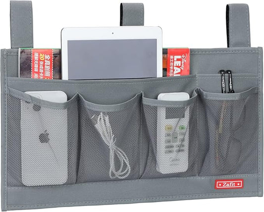 Zafit Hanging Bedside Caddy, Bedside Storage Organizer for Magazine, Phone, Remote control (6 Pockets-Grey)