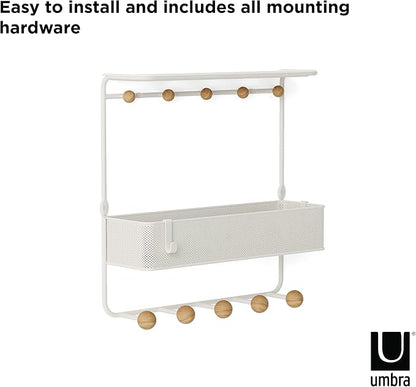 Umbra Estique Entryway Organizer with Hooks and Shelves, W/Shelf, White (Pack of 3)