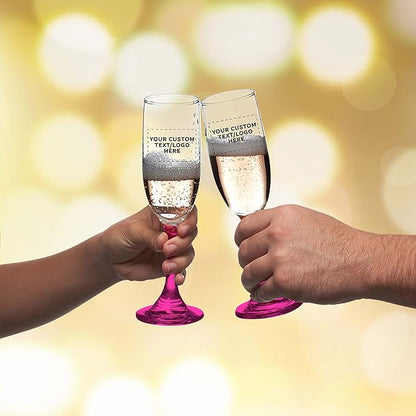 DISCOUNT PROMOS Custom Premiere Champagne Flutes 6.25 oz. Set of 50, Personalized Bulk Pack - Elegant Drinkware for Weddings, Events, & Promotional Gifts - Pink
