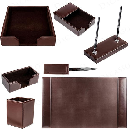 Dacasso Dark Brown Bonded Leather Luxury 7-Piece Desk Set - Blotter Pad & Desk Organization Essentials - Executive Decor and Surface Protector