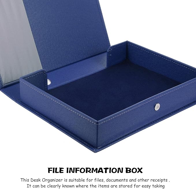 CONGARTENO Wear-resistant PU Leather File Organizer Box for Desktop Document Storage Practical Household File Case Holder for Office and Home Blue Folder Storage for Letters and Papers