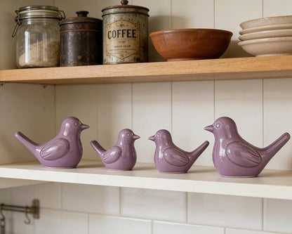 Artconal Small Purple Bird Statue Ceramic 2-Piece Set, 3¾ inch Cute Knick Knack for Home Office Shelf Desk Decor