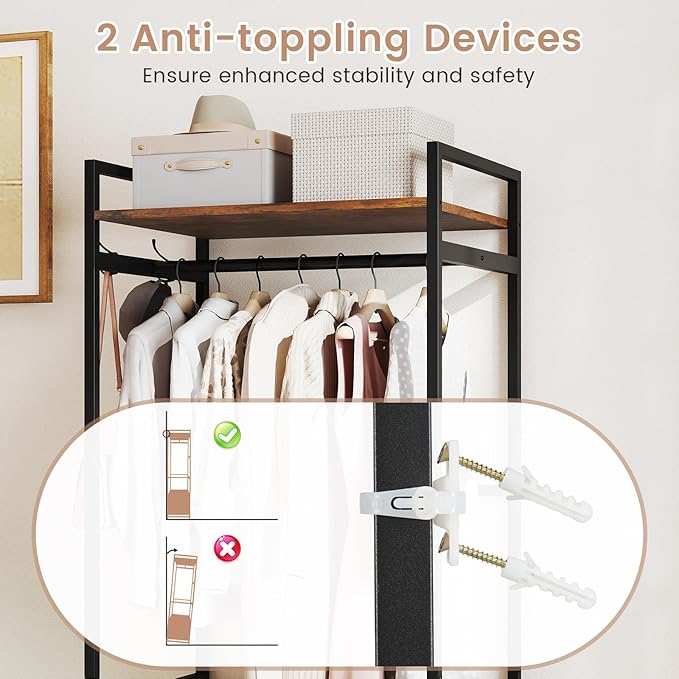 Giantex Clothes Rack with Drawers, Heavy Duty Clothing Garment Rack with Side Hooks and Metal Frame, Industrial Freestanding Clothes Storage Organizer for Entryway, Living Room, Bedroom
