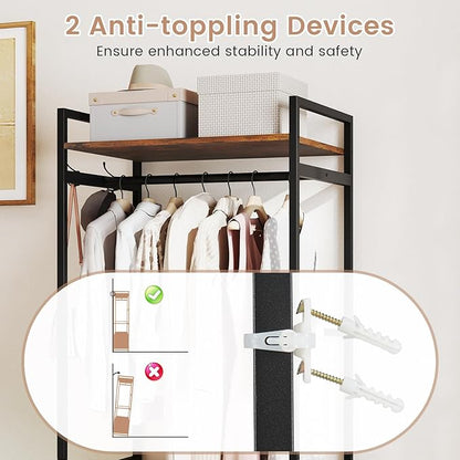 Giantex Clothes Rack with Drawers, Heavy Duty Clothing Garment Rack with Side Hooks and Metal Frame, Industrial Freestanding Clothes Storage Organizer for Entryway, Living Room, Bedroom